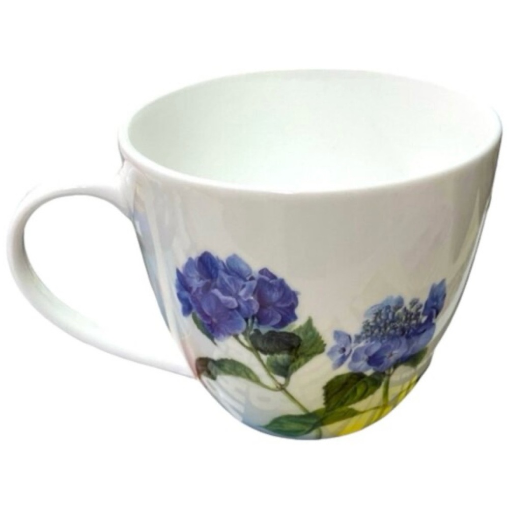 ASHDENE Fine Bone China Blue Hydrangeas on front and back tea cup mug EUC